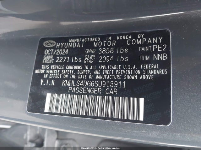 Aukcja sprzedaży 2025 Hyundai Elantra Sel Convenience, vin: KMHLS4DG6SU913911, numer aukcji: 44997832