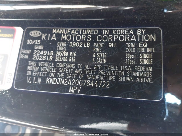 44997834 :رقم المزاد ، KNDJN2A20G7844722 vin ، 2016 Kia Soul مزاد بيع