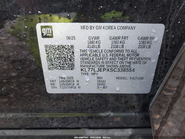 Aukcja sprzedaży 2025 Chevrolet Trax Fwd 2rs, vin: KL77LJEPXSC338554, numer aukcji: 44997843