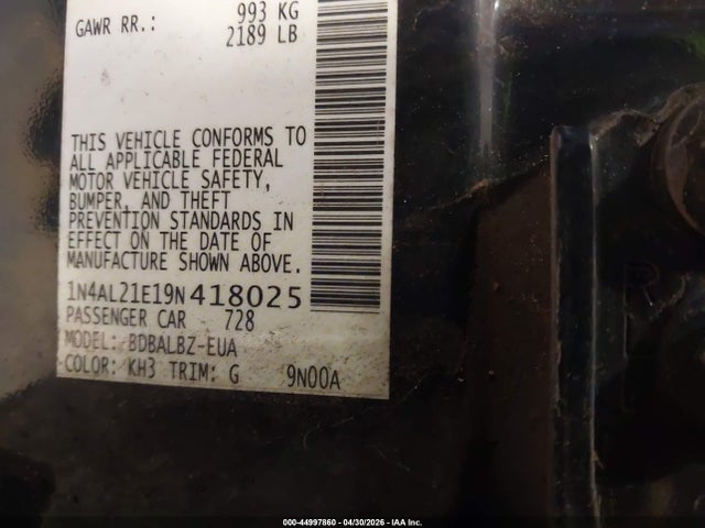 Aukcja sprzedaży 2009 Nissan Altima 2.5 S, vin: 1N4AL21E19N418025, numer aukcji: 44997860