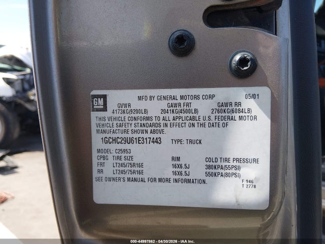 44997862 :رقم المزاد ، 1GCHC29U61E317443 vin ، 2001 Chevrolet Silverado 2500hd Ls مزاد بيع