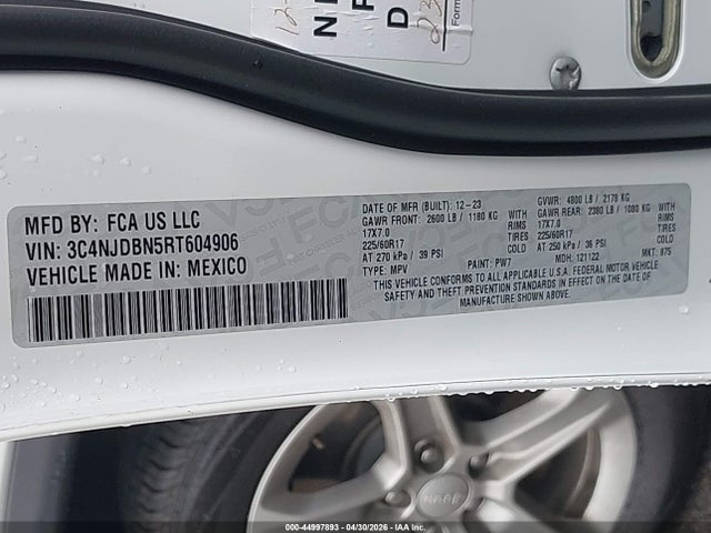 Продаж на аукціоні авто 2024 Jeep Compass Latitude 4x4, vin: 3C4NJDBN5RT604906, номер лоту: 44997893