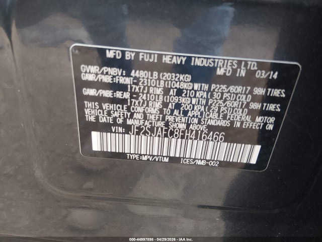 Aukcja sprzedaży 2015 Subaru Forester 2.5i Premium, vin: JF2SJAFC8FH416466, numer aukcji: 44997898
