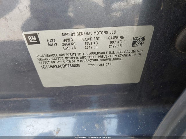 Aukcja sprzedaży 2013 Chevrolet Malibu 1lz, vin: 1G11H5SA6DF286335, numer aukcji: 44997913