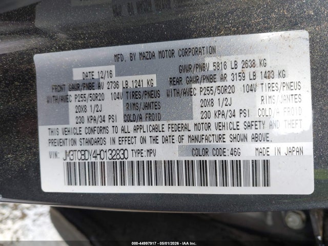 Aukcja sprzedaży 2017 Mazda Cx-9 Grand Touring, vin: JM3TCBDY4H0132830, numer aukcji: 44997917