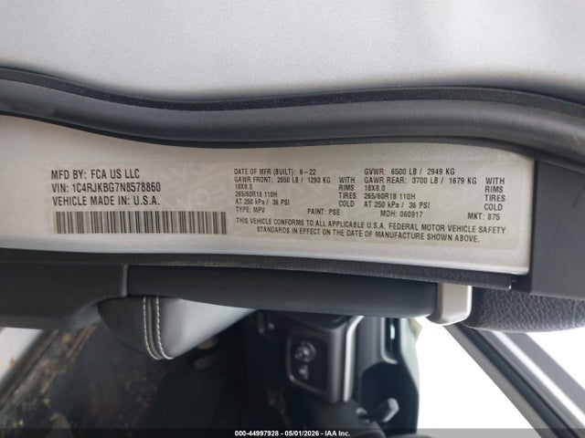 Aukcja sprzedaży 2022 Jeep Grand Cherokee L Limited 4x4, vin: 1C4RJKBG7N8578860, numer aukcji: 44997928