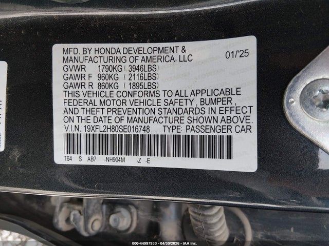 Продажа на аукционе авто 2025 Honda Civic Sedan Sport, vin: 19XFL2H80SE016748, номер лота: 44997930
