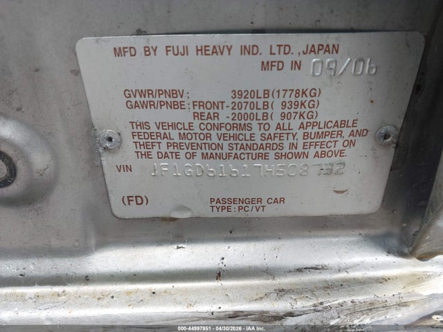 Продаж на аукціоні авто 2007 Subaru Impreza 2.5i, vin: JF1GD61617H508732, номер лоту: 44997951