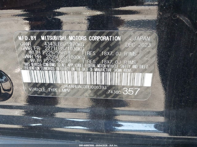 Aukcja sprzedaży 2024 Mitsubishi Outlander Sport 2.0 Es Awc, vin: JA4ARUAU3RU006393, numer aukcji: 44997956