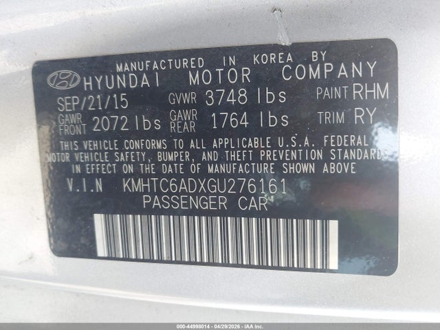 Aukcja sprzedaży 2016 Hyundai Veloster, vin: KMHTC6ADXGU276161, numer aukcji: 44998014