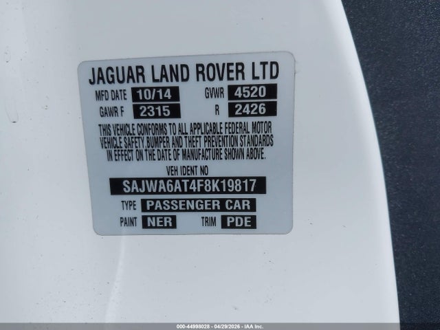 44998028 :رقم المزاد ، SAJWA6AT4F8K19817 vin ، 2015 Jaguar F-type مزاد بيع