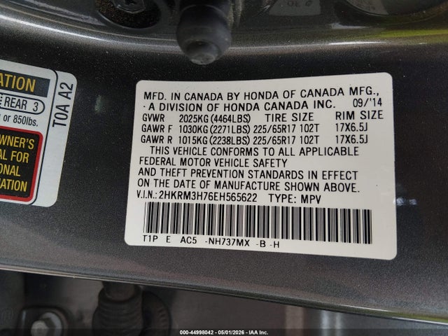 Продаж на аукціоні авто 2014 Honda Cr-v Ex-l, vin: 2HKRM3H76EH565622, номер лоту: 44998042