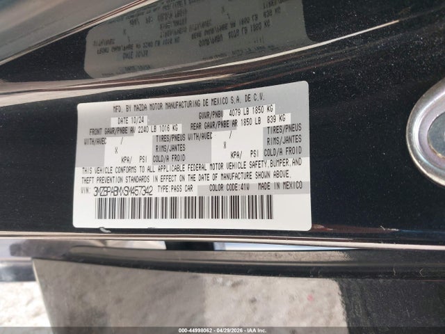 2025 Mazda Mazda3 2.5 S Select Sport მანქანა იყიდება აუქციონზე, vin: 3MZBPABMXSM457342, აუქციონის ნომერი: 44998062