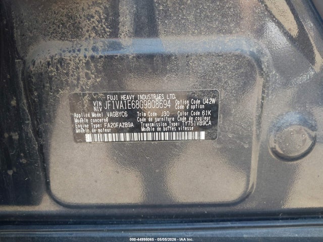 Продаж на аукціоні авто 2016 Subaru Wrx Premium, vin: JF1VA1E68G9808694, номер лоту: 44998065