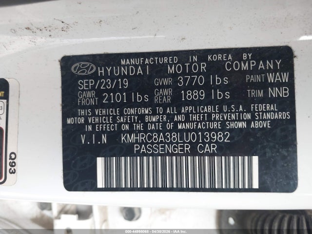 Aukcja sprzedaży 2020 Hyundai Venue Sel, vin: KMHRC8A38LU013982, numer aukcji: 44998068