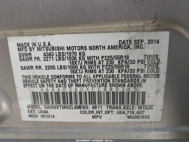 Продаж на аукціоні авто 2015 Mitsubishi Outlander Sport Es, vin: 4A4AR3AUXFE009385, номер лоту: 44998070