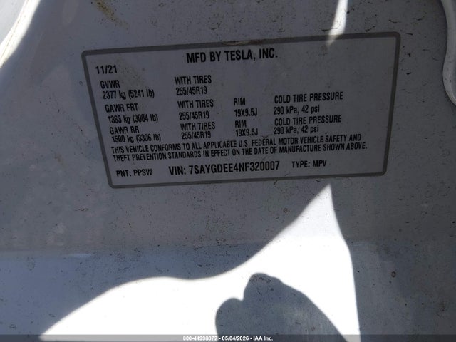 Продажа на аукционе авто 2022 Tesla Model Y Long Range Dual Motor All-wheel Drive, vin: 7SAYGDEE4NF320007, номер лота: 44998072