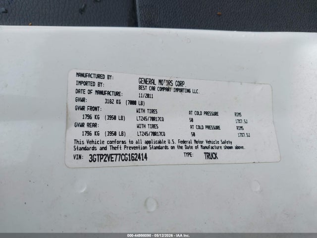 Продаж на аукціоні авто 2012 Gmc Sierra 1500 Sle, vin: 3GTP2VE77CG162414, номер лоту: 44998090