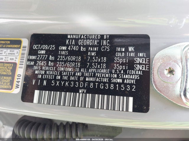 Продаж на аукціоні авто 2026 Kia Sportage Ex, vin: 5XYK33DF8TG381532, номер лоту: 44998108