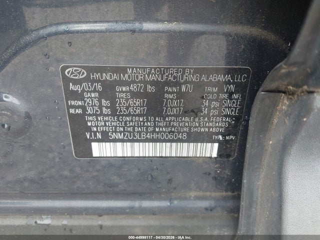 Aukcja sprzedaży 2017 Hyundai Santa Fe Sport 2.4l, vin: 5NMZU3LB4HH006048, numer aukcji: 44998117