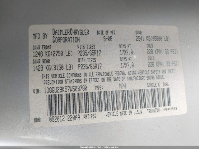 Aukcja sprzedaży 2007 Dodge Nitro Sxt, vin: 1D8GU28K57W503780, numer aukcji: 44998151
