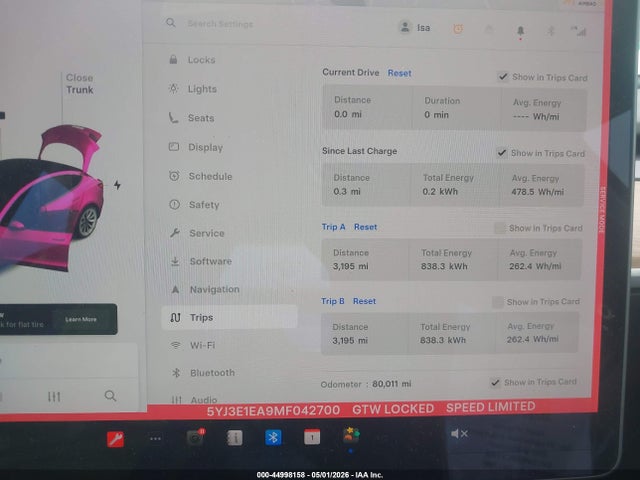 44998158 :رقم المزاد ، 5YJ3E1EA9MF042700 vin ، 2021 Tesla Model 3 Standard Range Plus Rear-wheel Drive مزاد بيع