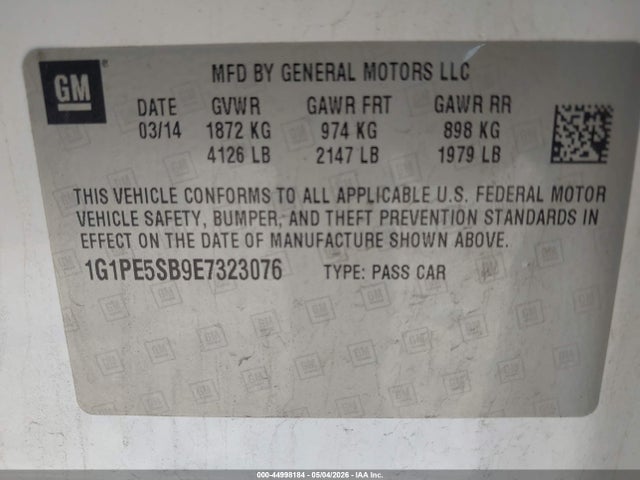1G1PE5SB9E7323076 Chevrolet Cruze 2lt Auto
