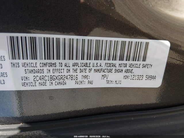 Aukcja sprzedaży 2016 Chrysler Town & Country Touring, vin: 2C4RC1BGXGR247816, numer aukcji: 44998189