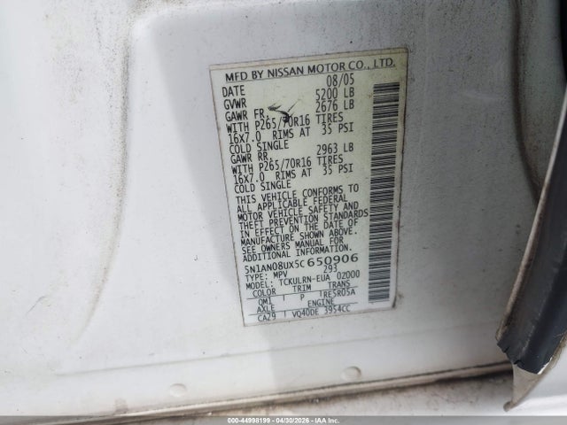 Aukcja sprzedaży 2005 Nissan Xterra S, vin: 5N1AN08UX5C650906, numer aukcji: 44998199