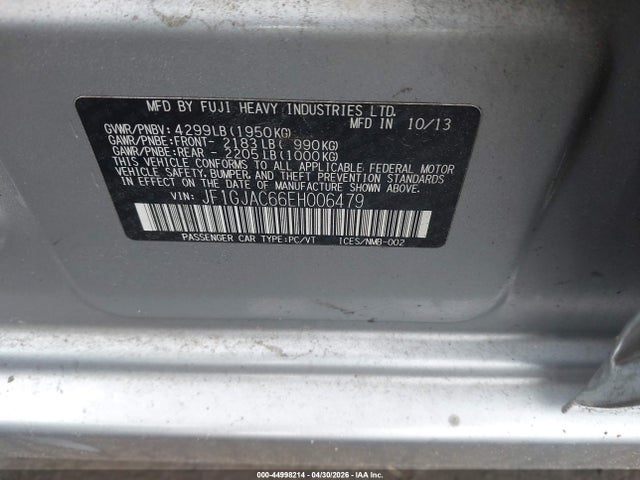 2014 Subaru Impreza 2.0i Premium მანქანა იყიდება აუქციონზე, vin: JF1GJAC66EH006479, აუქციონის ნომერი: 44998214