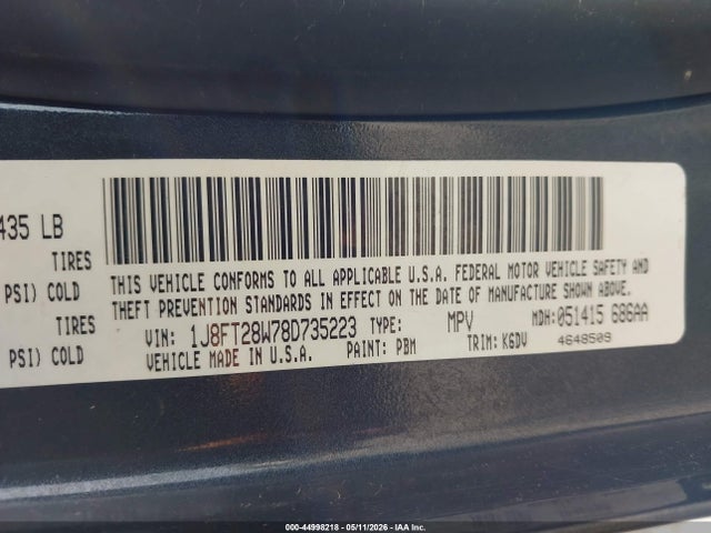 44998218 :رقم المزاد ، 1J8FT28W78D735223 vin ، 2008 Jeep Patriot Sport مزاد بيع