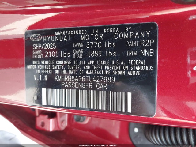 Продажа на аукционе авто 2026 Hyundai Venue Se, vin: KMHRB8A36TU427989, номер лота: 44998270