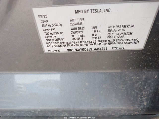Aukcja sprzedaży 2026 Tesla Model Y All-wheel Drive/long Range Launch Series/premium All-wheel Drive, vin: 7SAYGDEE3TA454744, numer aukcji: 44998271