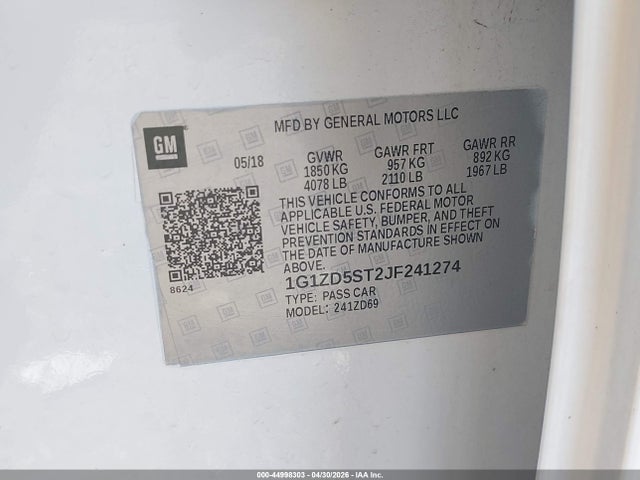 Aukcja sprzedaży 2018 Chevrolet Malibu Lt, vin: 1G1ZD5ST2JF241274, numer aukcji: 44998303