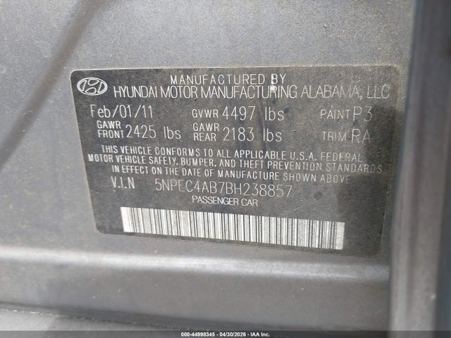 Aukcja sprzedaży 2011 Hyundai Sonata Se 2.0t, vin: 5NPEC4AB7BH238857, numer aukcji: 44998345