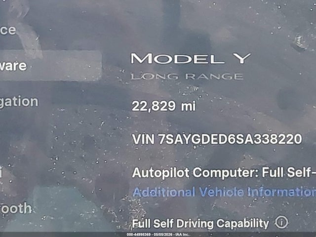 Продажа на аукционе авто 2025 Tesla Model Y Long Range Dual Motor Rear-wheel Drive, vin: 7SAYGDED6SA338220, номер лота: 44998369