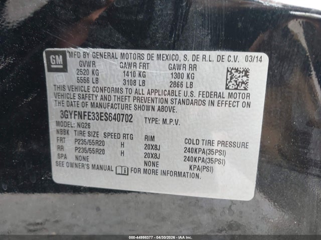 3GYFNFE33ES640702 Cadillac Srx Performance Collection