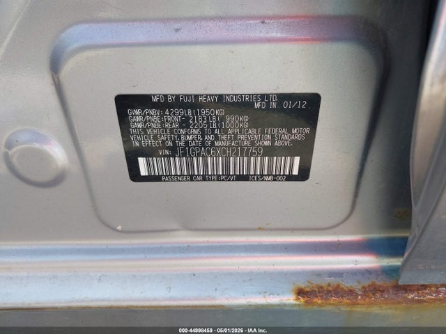 44998459 :رقم المزاد ، JF1GPAC6XCH217759 vin ، 2012 Subaru Impreza 2.0i Premium مزاد بيع