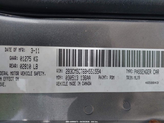 Продажа на аукционе авто 2011 Dodge Charger R/t, vin: 2B3CM5CT6BH551554, номер лота: 44998473