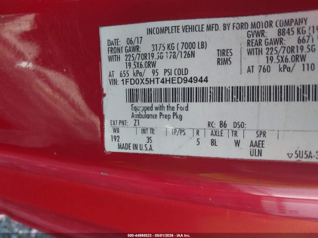 2017 Ford F-550 Chassis Xlt მანქანა იყიდება აუქციონზე, vin: 1FD0X5HT4HED94944, აუქციონის ნომერი: 44998523