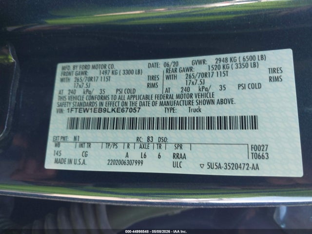 Ford F-150 Xl 2020 1FTEW1EB9LKE67057 Image 9