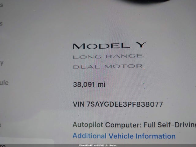 Aukcja sprzedaży 2023 Tesla Model Y Awd/long Range Dual Motor All-wheel Drive, vin: 7SAYGDEE3PF838077, numer aukcji: 44998562
