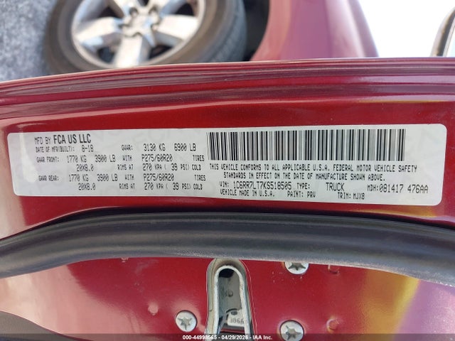 44998565 :رقم المزاد ، 1C6RR7LT7KS518505 vin ، 2019 Ram 1500 Classic مزاد بيع