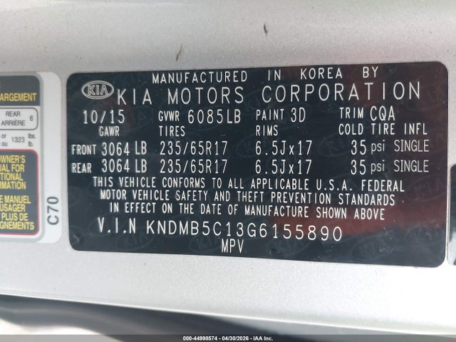 KNDMB5C13G6155890 KIA SEDONA LX