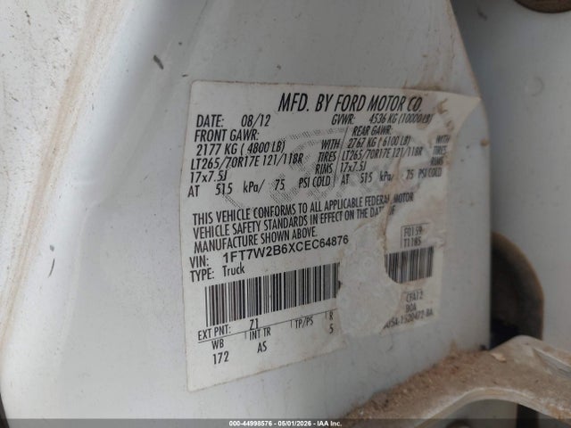 2012 Ford F-250 Xl მანქანა იყიდება აუქციონზე, vin: 1FT7W2B6XCEC64876, აუქციონის ნომერი: 44998576