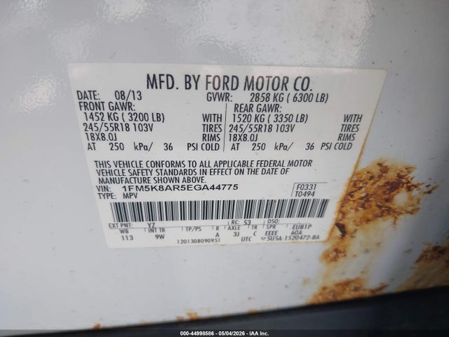 Продаж на аукціоні авто 2014 Ford Utility Police Interceptor, vin: 1FM5K8AR5EGA44775, номер лоту: 44998586
