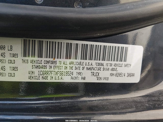 44998603 :رقم المزاد ، 1C6RR7FTXFS619524 vin ، 2015 Ram 1500 Express مزاد بيع