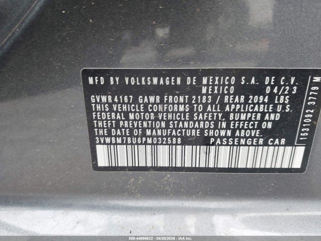 Продаж на аукціоні авто 2023 Volkswagen Jetta 1.5t Sport, vin: 3VWBM7BU6PM032588, номер лоту: 44998632
