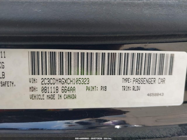 44998663 :رقم المزاد ، 2C3CDYAGXCH105323 vin ، 2012 Dodge Challenger Sxt مزاد بيع