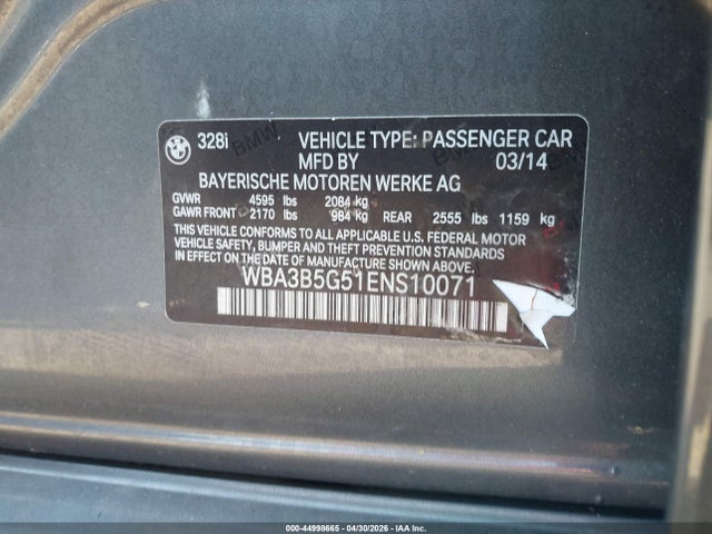 Aukcja sprzedaży 2014 Bmw 328i Xdrive, vin: WBA3B5G51ENS10071, numer aukcji: 44998665